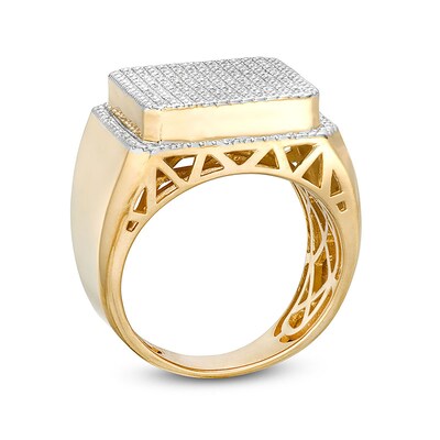 14K Gold Plate 1/10 CT. T.W. Diamond Raised Square Ring