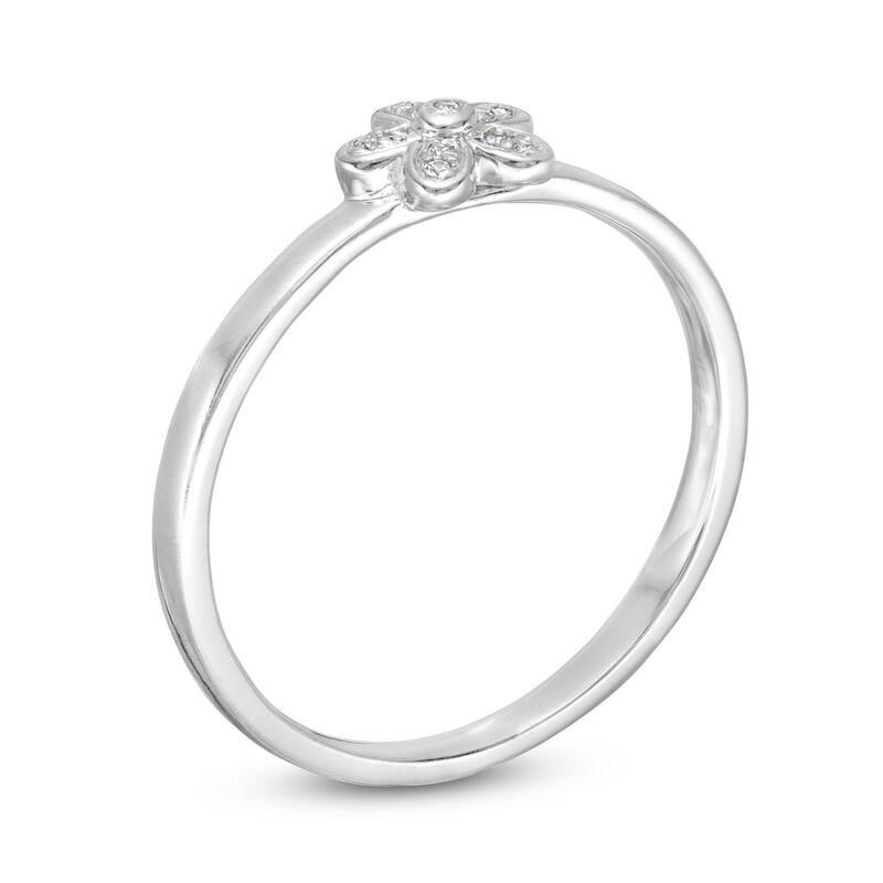 Diamond-Accent Tiny Daisy Ring in Sterling Silver