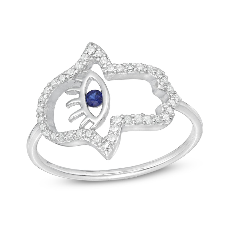 1/5 CT. T.W. Diamond Evil Eye Hamsa Ring in Sterling Silver