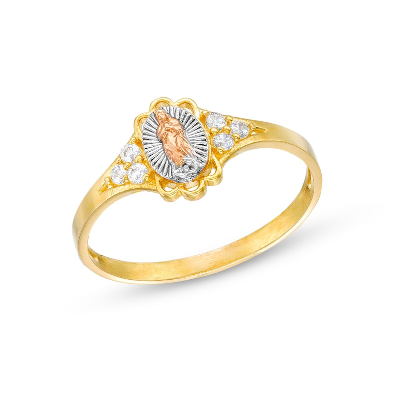10K Gold CZ Tri-Tone Our Lady of Guadalupe Ring