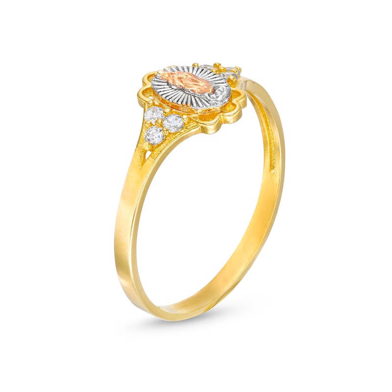 10K Gold CZ Tri-Tone Our Lady of Guadalupe Ring