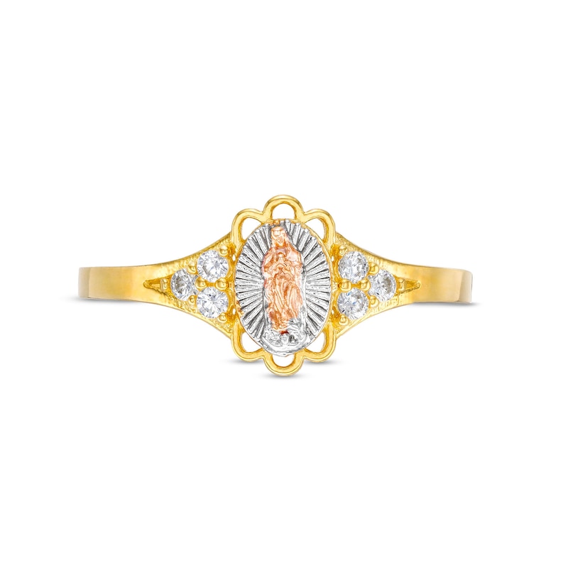 10K Gold CZ Tri-Tone Our Lady of Guadalupe Ring