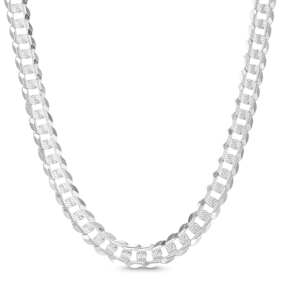 6.82mm Diamond-Cut Pavé Flat Curb Chain Necklace in Solid Sterling Silver - 18"