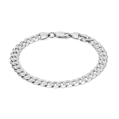 6.82mm Diamond-Cut Pavé Flat Curb Chain Bracelet in Solid Sterling Silver - 7.5"