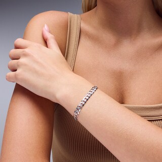 6.82mm Diamond-Cut Pavé Flat Curb Chain Bracelet in Solid Sterling Silver - 7.5"