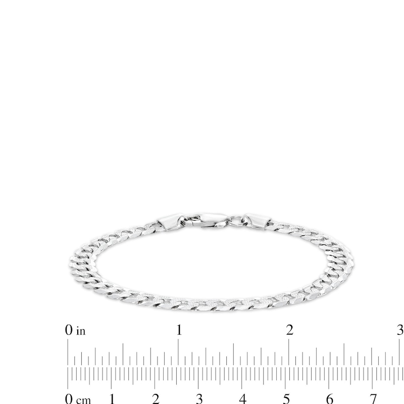 6.82mm Diamond-Cut Pavé Flat Curb Chain Bracelet in Solid Sterling Silver - 7.5"