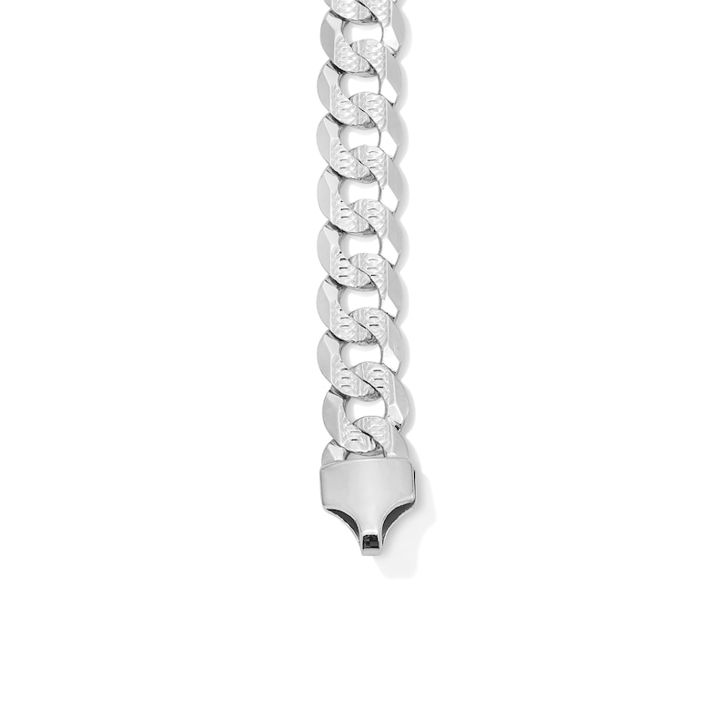 Main Image 3 of 6.82mm Diamond-Cut Pavé Flat Curb Chain Bracelet in Solid Sterling Silver - 7.5"