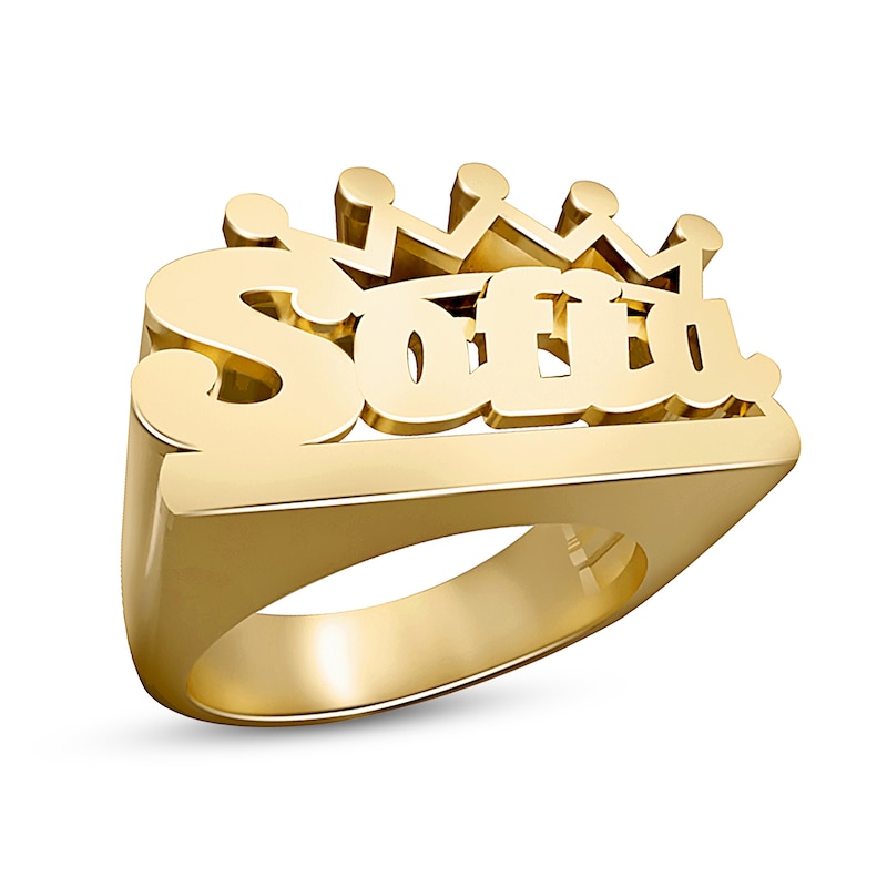 Crown Name Personalized Ring in Solid Sterling Silver with 14K Gold Plate (1 Line)