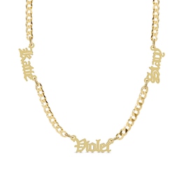 14K Gold Plated Three Name Gothic Curb Chain Necklace - 18"