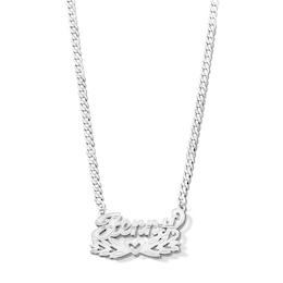 Sterling Silver Script Name with Heart Curb Chain Necklace - 18"