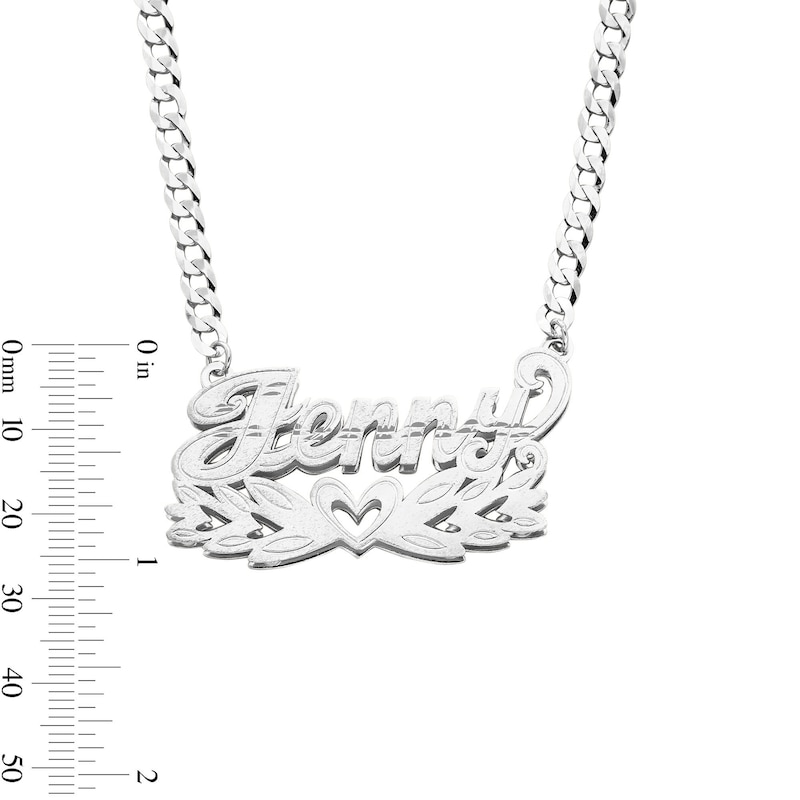 Main Image 2 of Sterling Silver Script Name with Heart Curb Chain Necklace - 18"