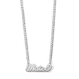 Script Name Curb Chain Necklace in Solid Sterling Silver (1 Line) - 18"