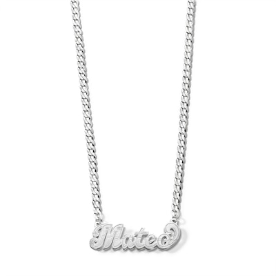 Script Name Curb Chain Necklace in Solid Sterling Silver (1 Line) - 18"