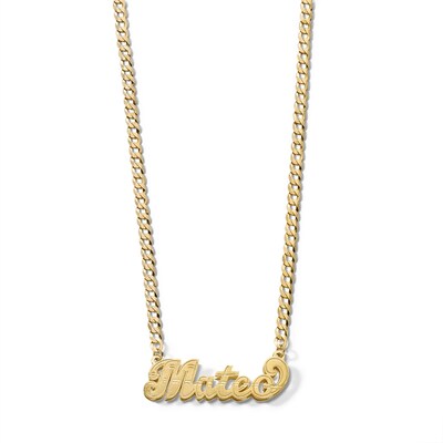 ​​​​​​​Script Name with Curb Chain Necklace in Solid Sterling Silver with 14K Gold Plate (1 Line) - 20"