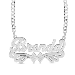 Sterling Silver Script Name with Double Rhombus Curb Chain Necklace - 18"