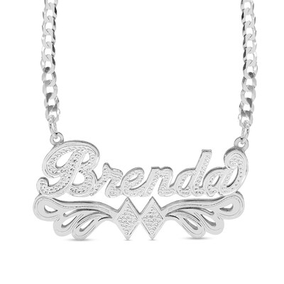 Sterling Silver Script Name with Double Rhombus Curb Chain Necklace - 18"