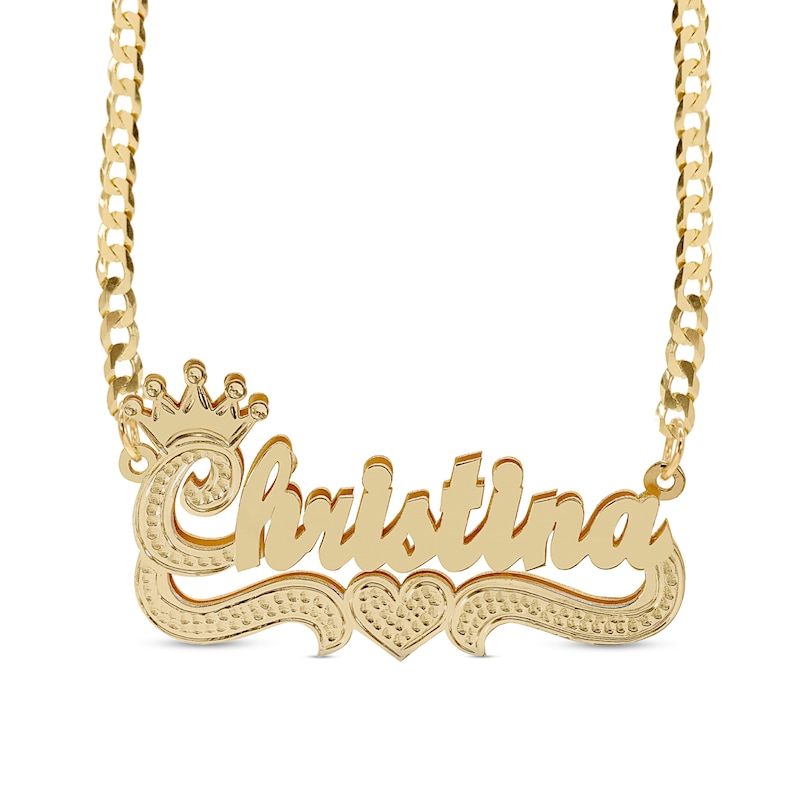 Main Image 1 of 14K Gold Plated Script Name with Crown and Heart Curb Chain Necklace - 18"