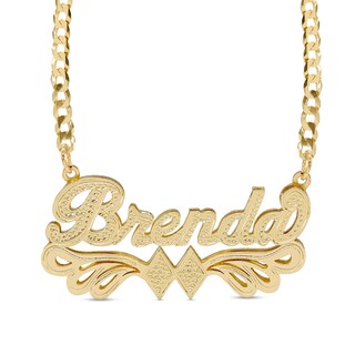 14K Gold Plated Script Name with Double Rhombus Curb Chain Necklace - 18"