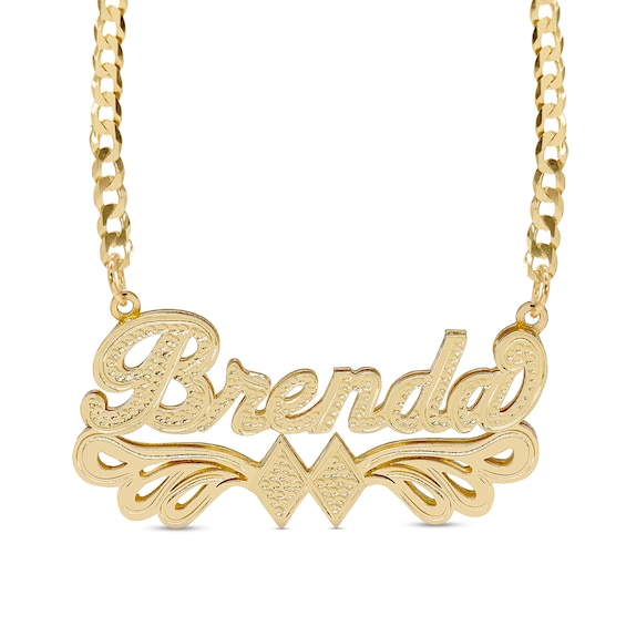 14K Gold Plated Script Name with Double Rhombus Curb Chain Necklace - 18"