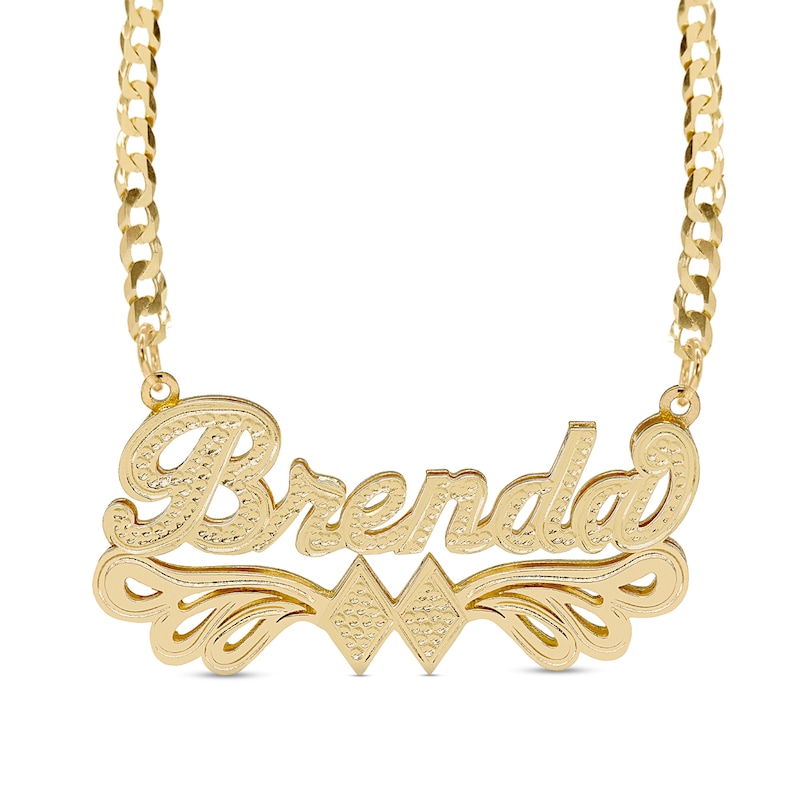 14K Gold Plated Script Name with Double Rhombus Curb Chain Necklace - 18"