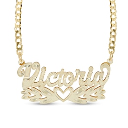 Script Name with Heart Curb Chain Necklace in Solid Sterling Silver with 14K Gold Plate (1 Line) - 18&quot;
