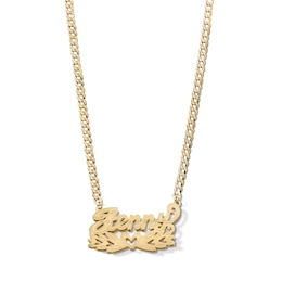 14K Gold Plated Script Name with Heart Curb Chain Necklace - 18"