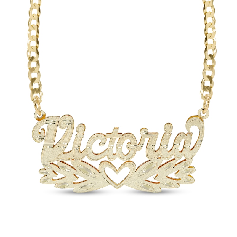 Script Name with Heart Curb Chain Necklace in Solid Sterling Silver with 14K Gold Plate (1 Line) - 18"