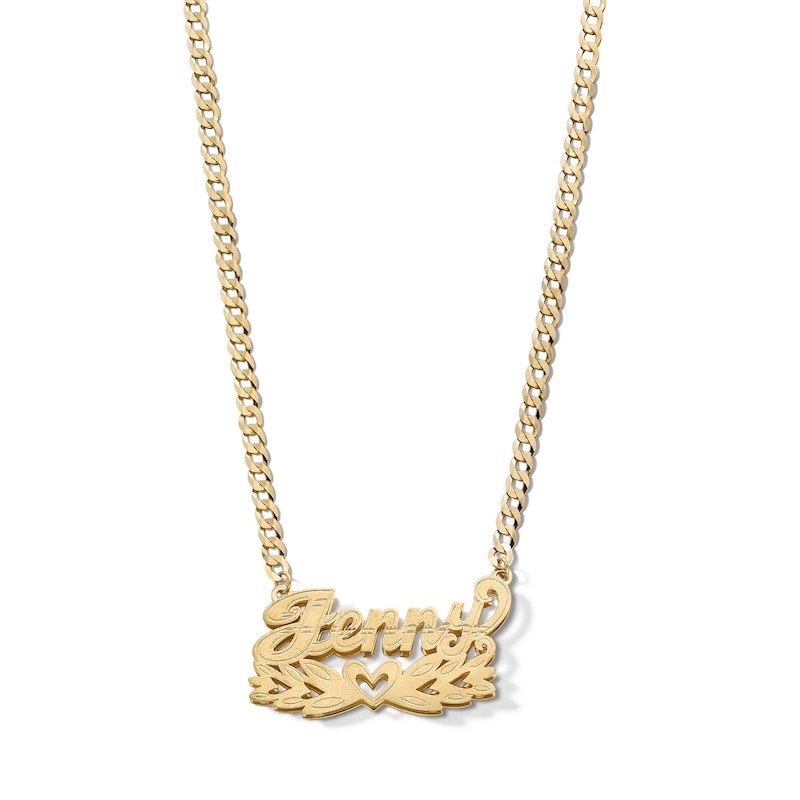 Script Name with Heart Curb Chain Necklace in Solid Sterling Silver with 14K Gold Plate (1 Line) - 18"