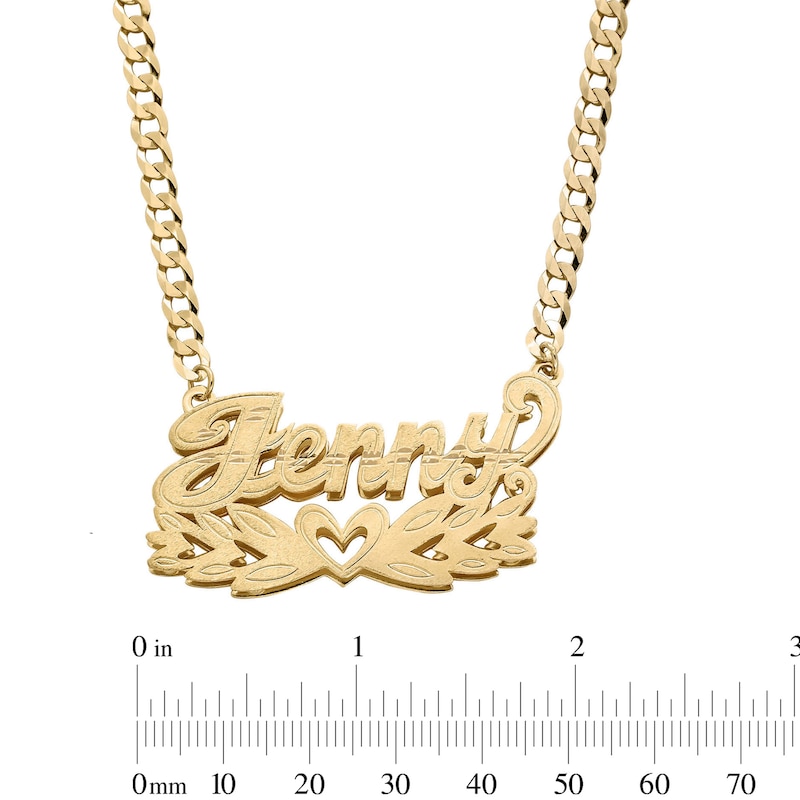 Main Image 2 of 14K Gold Plated Script Name with Heart Curb Chain Necklace - 18&quot;