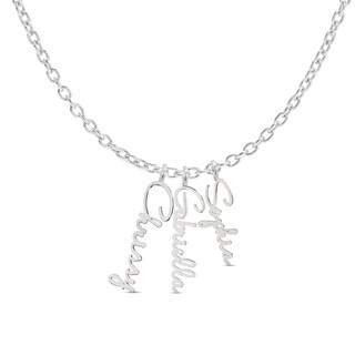 Sterling Silver Three Name Script Vertical Chain Necklace - 18"