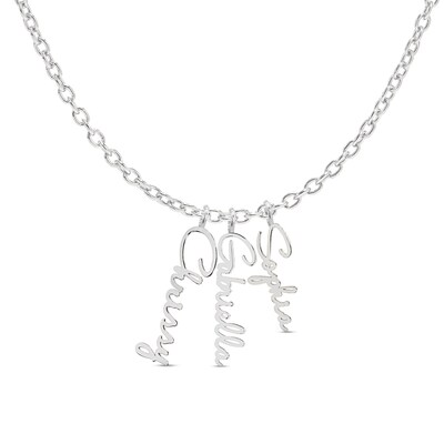 Sterling Silver Three Name Script Vertical Chain Necklace - 18"
