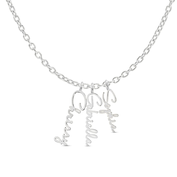 Sterling Silver Three Name Script Vertical Chain Necklace - 18"