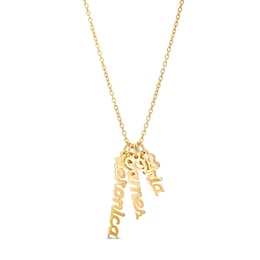 Three Name Script Vertical Chain Personalized Necklace in Solid Sterling Silver with 14K Gold Plate (1 Line) - 18&quot;