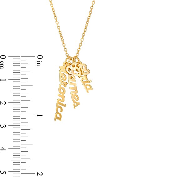 14K Gold Plated Three Name Script Vertical Chain Necklace - 18"