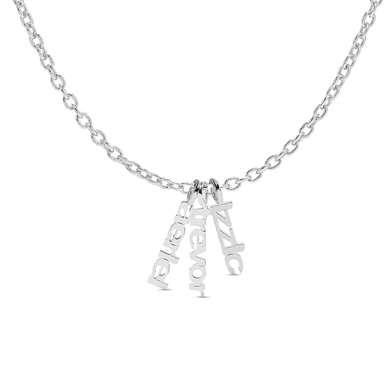 Three Name Block Vertical Chain Personalized Necklace in Solid Sterling Silver (1 Line) - 18"