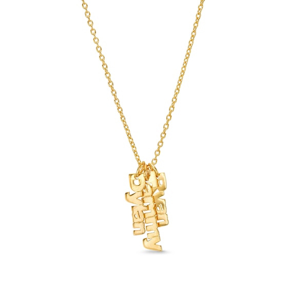 14K Gold Plated Three Name Block Vertical Chain Necklace - 18"