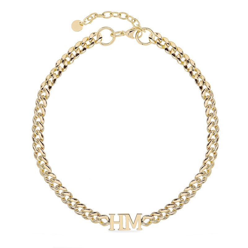 Initial Curb Chain Personalized Choker in Solid Stainless Steel with 14K Gold Plate
