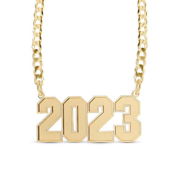 Bold Number Personalized Chain Necklace in Solid Sterling Silver with 14K Gold Plate (1 Line)
