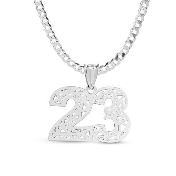 Two Digit Cutout Curb Chain Personalized Necklace in Solid Sterling Silver