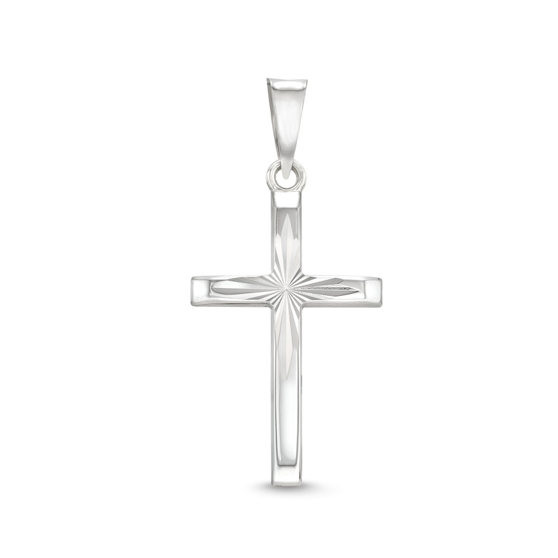 Main Image 1 of Diamond-Cut Cross Necklace Charm in 10K Hollow White Gold