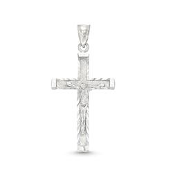Diamond-Cut Edge Crucifix Necklace Charm in 10K Solid White Gold