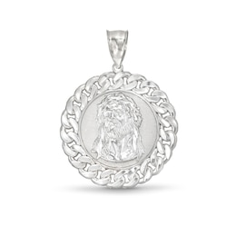 Chain Framed Jesus Medallion Necklace Charm in 10K Solid White Gold