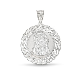 10K White Gold Chain Framed Jesus Medallion Necklace Charm