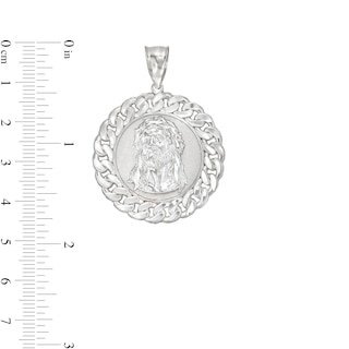 10K White Gold Chain Framed Jesus Medallion Necklace Charm