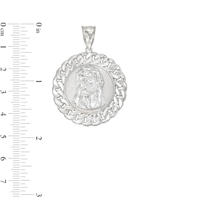 10K White Gold Chain Framed Jesus Medallion Necklace Charm