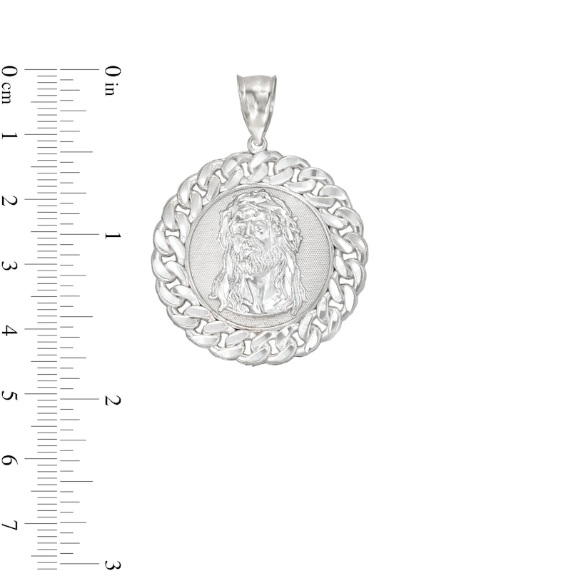 Main Image 2 of 10K White Gold Chain Framed Jesus Medallion Necklace Charm