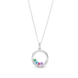 Birthstone Family Unity Circle Curb Chain Necklace in Sterling Silver - 18 in. (1-4 Stones)