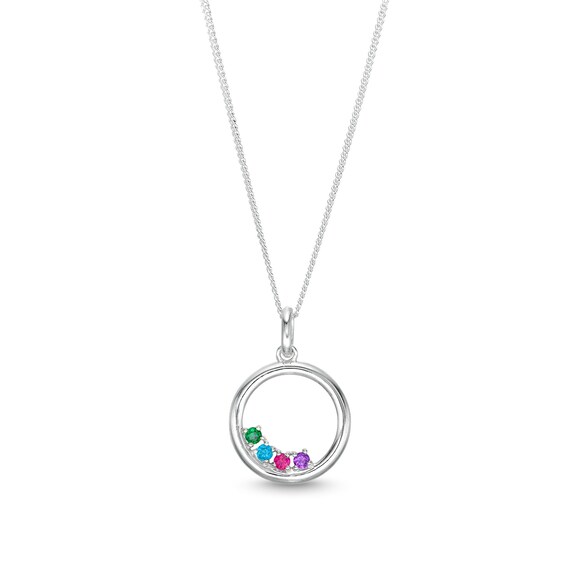 Birthstone Family Unity Circle Curb Chain Necklace in Sterling Silver - 18 in. (1-4 Stones)