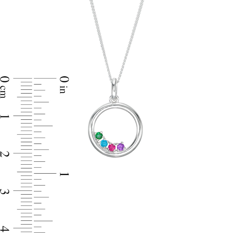 Birthstone Family Unity Circle Curb Chain Necklace in Sterling Silver - 18 in. (1-4 Stones)