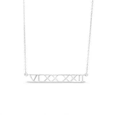 Sterling Silver Roman Numerals Date Bar Rolo Necklace - 16 in.